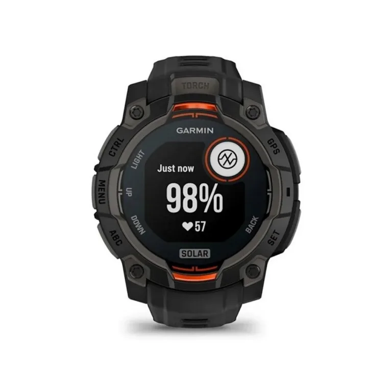 Garmin Instinct 3 Solar 45 mm musta silikoonrihmaga vastupidav GPS-nutikell, 10 ATM veekindlus, 672 h aku, pulsi- ja aktiivsusmonitor, iOS/Android