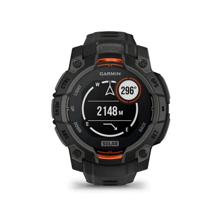 Garmin Instinct 3 Solar 45 mm musta silikoonrihmaga vastupidav GPS-nutikell, 10 ATM veekindlus, 672 h aku, pulsi- ja aktiivsusmonitor, iOS/Android