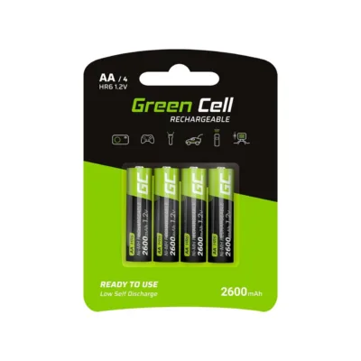 Green Cell GR01 4×AA 2600mAh laetavad NiMH akud 1,2V must/roheline