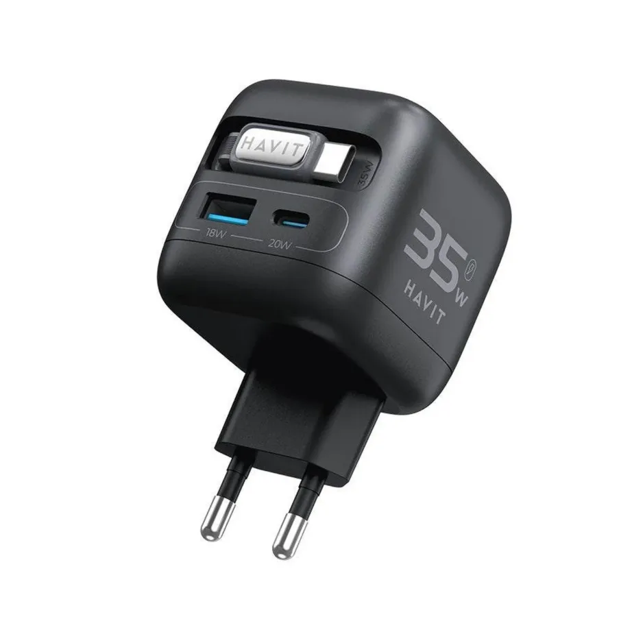 Havit UC250 A-EU 35W GaN must USB-C reisilaadija, 0,7 m kaabel, juhtmevaba laadimine, ABS/PC – 2