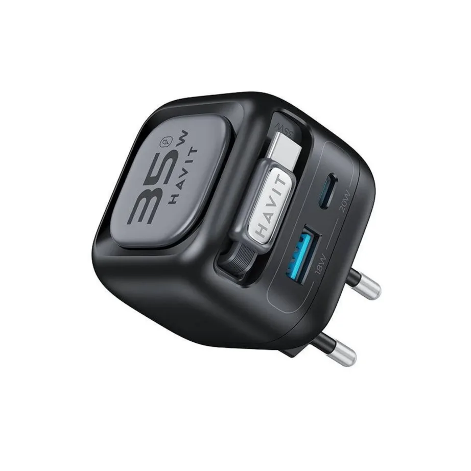 Havit UC250 A-EU 35W GaN must USB-C reisilaadija, 0,7 m kaabel, juhtmevaba laadimine, ABS/PC – 4