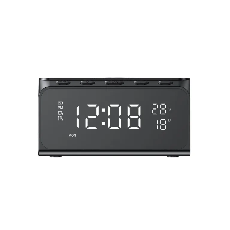 Havit W3041 15 W must 6-ühes juhtmevaba laadija LED-ekraani, äratuskella ja termomeetriga (155x95x87 mm, ABS, 2 USB-porti)