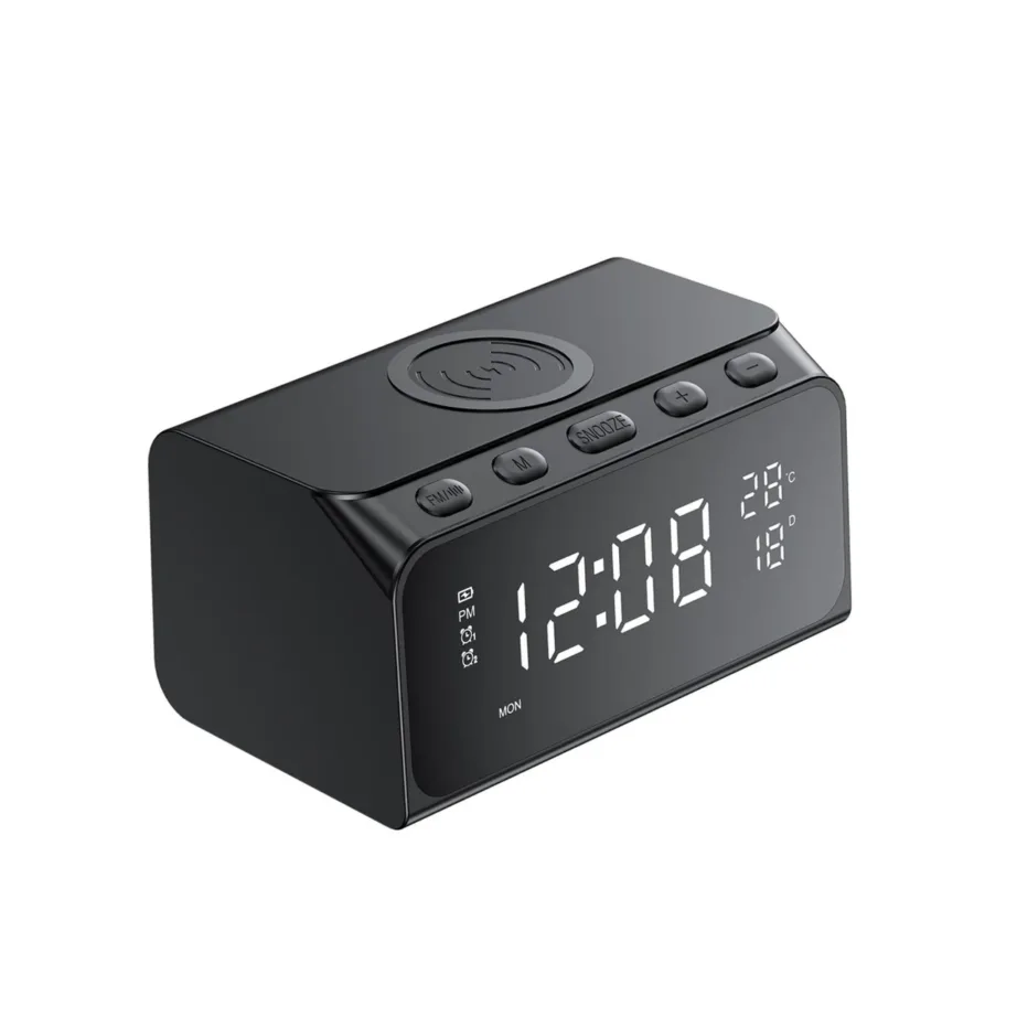 Havit W3041 15 W must 6-ühes juhtmevaba laadija LED-ekraani, äratuskella ja termomeetriga (155x95x87 mm, ABS, 2 USB-porti) – 5