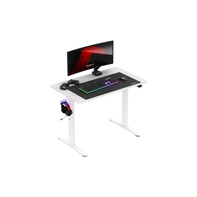 Huzaro Hero 7.9 White 100x60 cm reguleeritava kõrgusega elektriline valge mängurilaud, 70 kg kandevõime, kaabliavad ja klapikonks