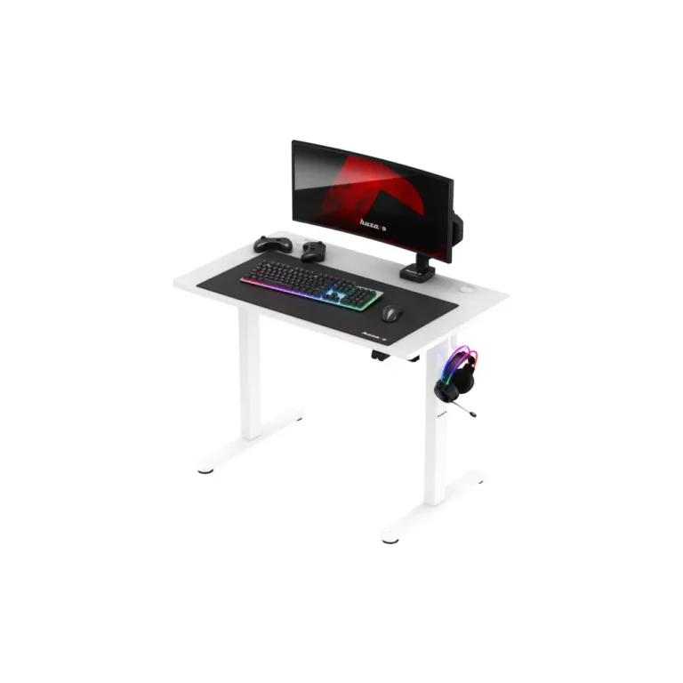 Huzaro Hero 7.9 White 100x60 cm reguleeritava kõrgusega elektriline valge mängurilaud, 70 kg kandevõime, kaabliavad ja klapikonks