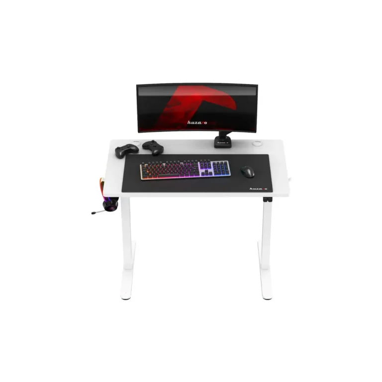 Huzaro Hero 7.9 White 100x60 cm reguleeritava kõrgusega elektriline valge mängurilaud, 70 kg kandevõime, kaabliavad ja klapikonks