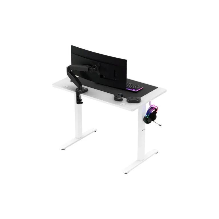Huzaro Hero 7.9 White 100x60 cm reguleeritava kõrgusega elektriline valge mängurilaud, 70 kg kandevõime, kaabliavad ja klapikonks