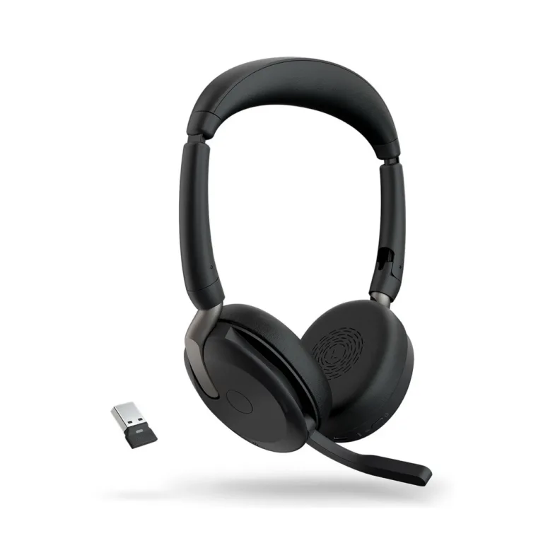 Jabra Evolve2 65 Flex 136 g must binauraalne juhtmevaba peakomplekt USB-A/USB-C, kokkupandav, hübriidse mürasummutusega, 32 h aku, juhtmevaba laadimine, kontorisse/kõnekeskusesse