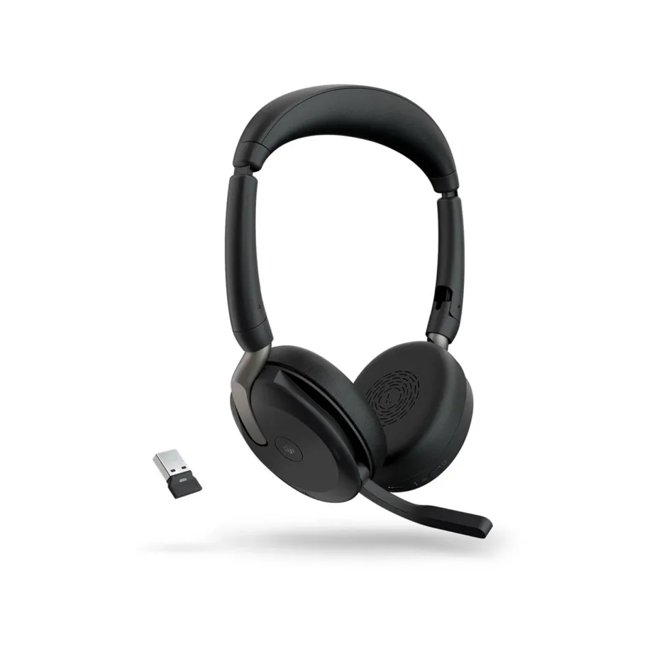 Jabra Evolve2 65 Flex 200 × 155 × 108 mm must binauraalne juhtmevaba laadimisega kontoripeakomplekt, Bluetooth 5.2, MS Teams, hübriidne mürasummutus, kokkupandav, taaskasutatud materjalidest – 3