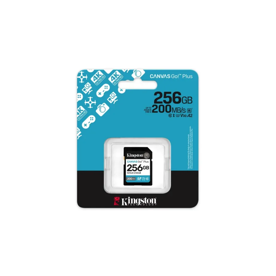 Kingston Canvas Go! Plus SDG4/256GB 256GB SDXC mälukaart UHS-I U3 V30, 200MB/s lugemine, 160MB/s kirjutamine, must – 3