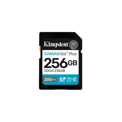 Kingston Canvas Go! Plus SDG4/256GB 256GB SDXC mälukaart UHS-I U3 V30, 200MB/s lugemine, 160MB/s kirjutamine, must