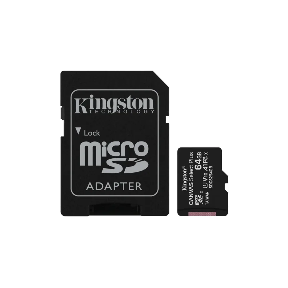 Kingston Canvas Select Plus SDCS2/64GB 64GB microSDXC UHS-I A1 V10 mälukaart 100MB/s SD-adapteriga Android-seadmetele