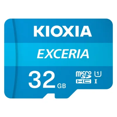 KIOXIA Exceria LMEX1L032GG2 32 GB MicroSDHC Class 10 UHS-I U1 sinine mälukaart, 100 MB/s, veekindel, põrutuskindel, röntgenikindel, SD-adapteriga
