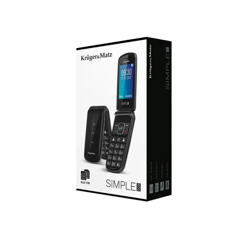 Kruger & Matz KM0929.1 must nuputelefon eakatele, 2,8” ekraan, Dual SIM, SOS-nupp, FM-raadio, 1000 mAh aku, microSD tugi – 3