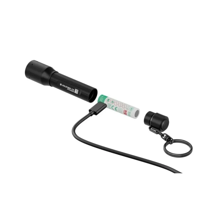 Ledlenser P3R 200 lm must laetav võtmehoidja LED-taskulamp, 94 mm alumiiniumkorpus, IP54, aku ja USB-C kaabel komplektis – 5