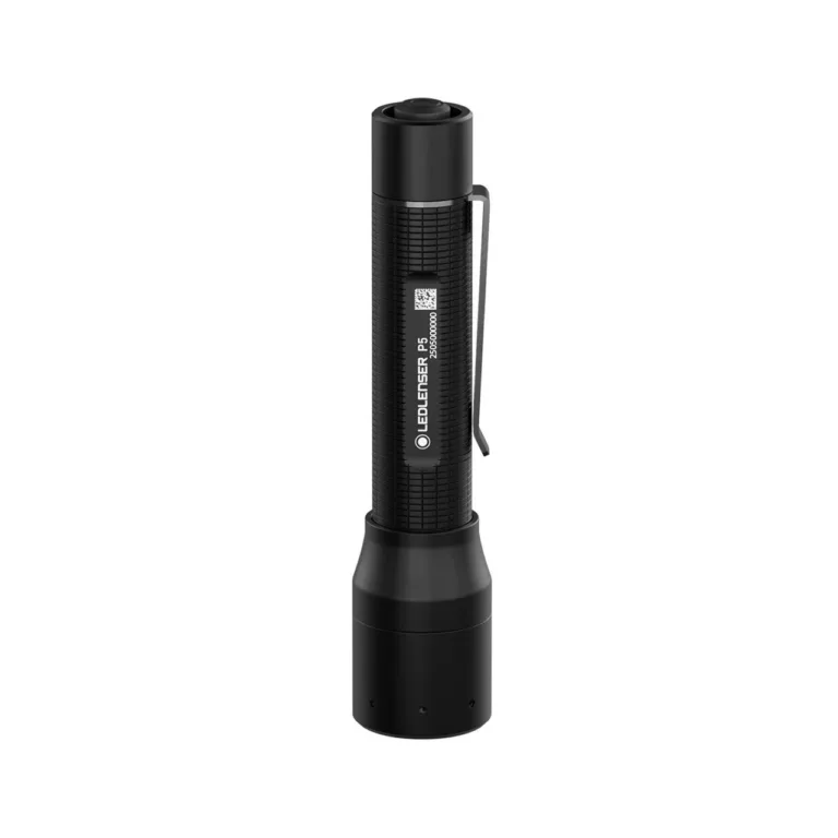 Ledlenser P5 200 lm must alumiiniumist LED-taskulamp klambriga, IP54, 1xAA, 119 mm