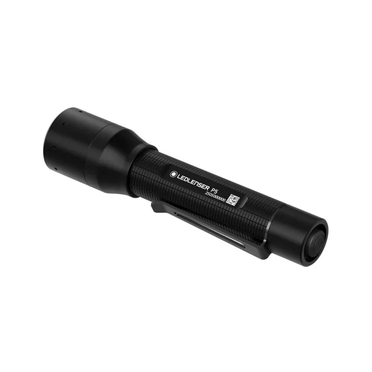 Ledlenser P5 200 lm must alumiiniumist LED-taskulamp klambriga, IP54, 1xAA, 119 mm