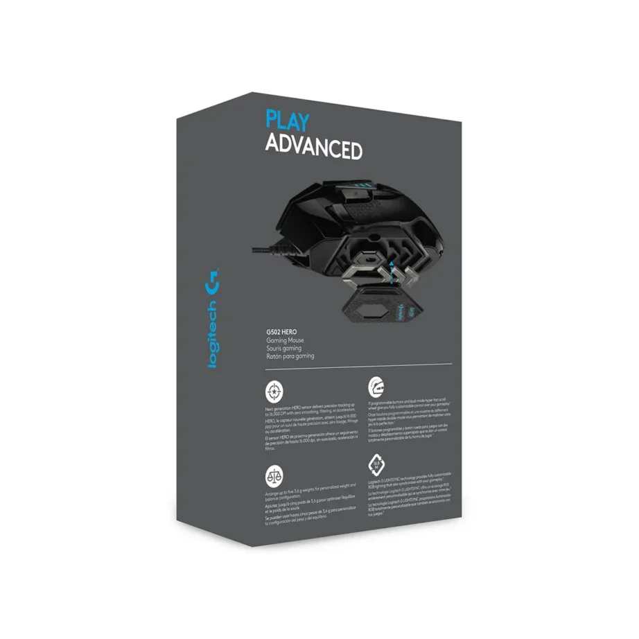 Logitech G502 HERO 11-nupuline 25600 DPI optiline juhtmega mängurihiir RGB-valgustusega, reguleeritava kaaluga, must, USB-A – 5