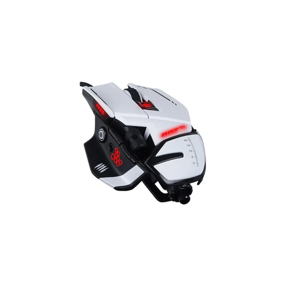Mad Catz R.A.T. 6+ MR04DCINWH000-0 valge 12000 DPI optiline mängurihiir paremakäelistele, 11 programmeeritavat nuppu, RGB-valgustus, USB-kaabel, 119x88x39 mm – 2
