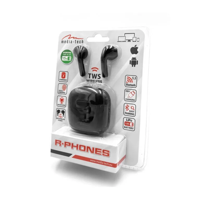 Media-Tech R-PHONES TWS MT3589K juhtmevabad in-ear Bluetooth kõrvaklapid laadimiskarbiga