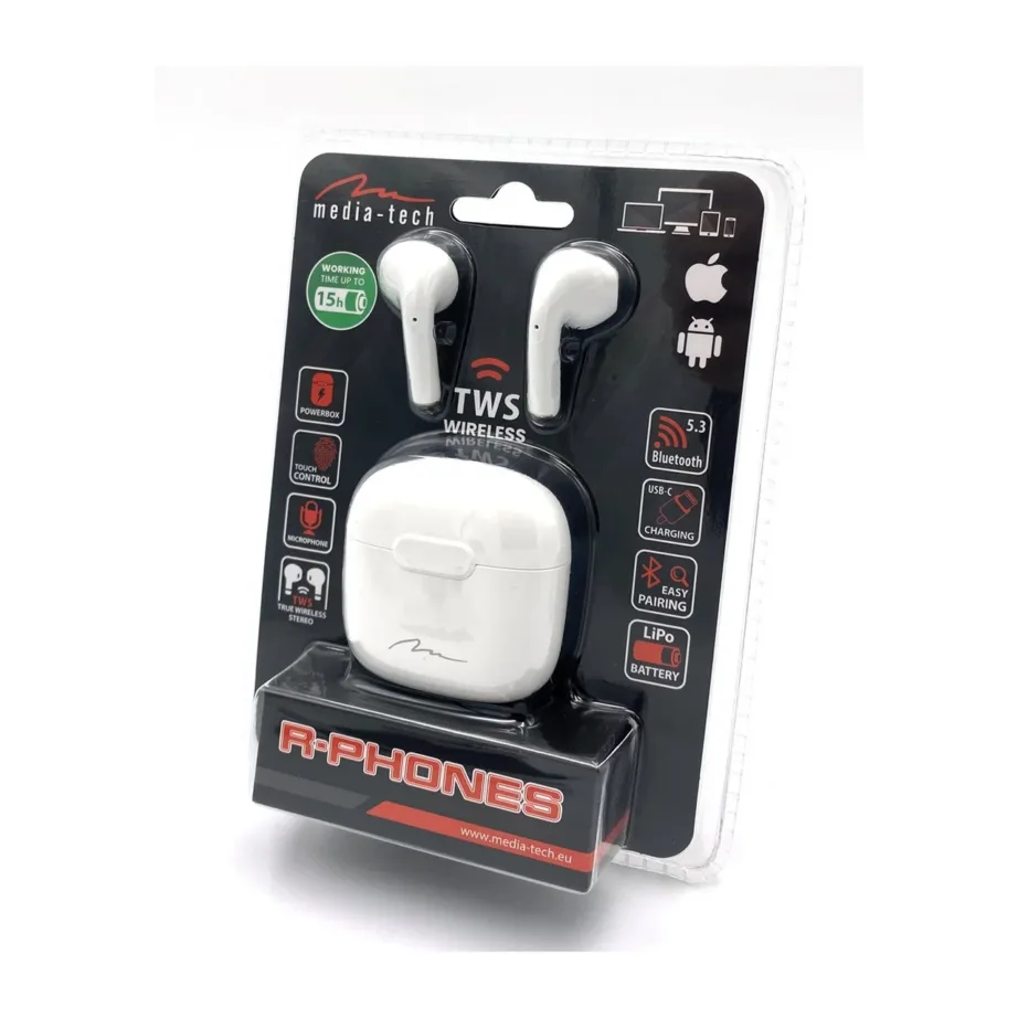 Media-Tech R-PHONES TWS MT3589W juhtmevabad in-ear kõrvaklapid Bluetoothiga, laetava akuga ja kandekarbiga – 2