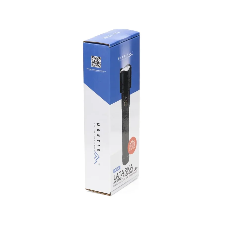 Montis MT160 10W LED 252 mm alumiiniumist käsitaskulamp, 2×26650 6000 mAh laetava akuga, USB-C laadimisega, must – 3