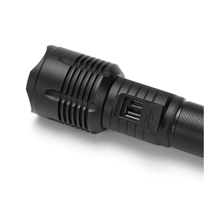 Montis MT160 10W LED 252 mm alumiiniumist käsitaskulamp, 2×26650 6000 mAh laetava akuga, USB-C laadimisega, must – 6