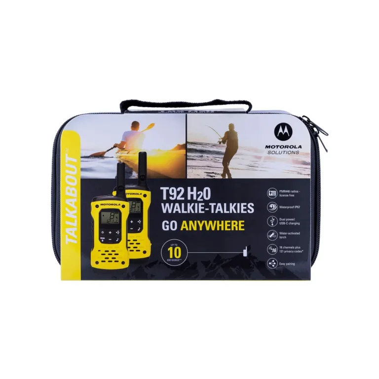 Motorola MOTO92H T92 H2O 16-kanaliline IP67 walkie-talkie (must/kollane, 2 tk, 10 km ulatus) NiMH aku ja USB-laadimisega