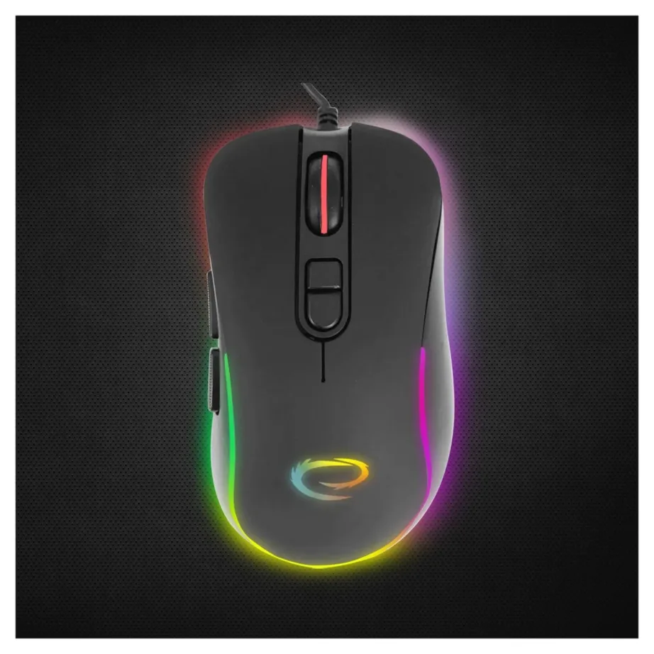Must USB-C mängurihiir Esperanza EGM303, RGB valgustusega, 2400 DPI, paremakäeline, 7 nuppu, 120x65x40 mm – 2