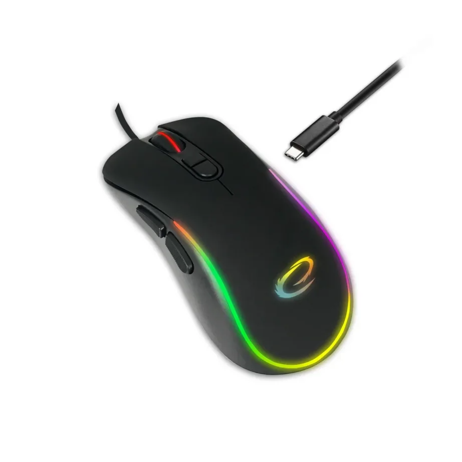 Must USB-C mängurihiir Esperanza EGM303, RGB valgustusega, 2400 DPI, paremakäeline, 7 nuppu, 120x65x40 mm – 8