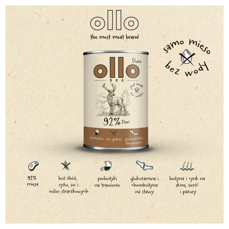 OLLO Pure Deer 850 g märg koeratoit täiskasvanud koertele hirvelihaga, teravilja- ja gluteenivaba – 4