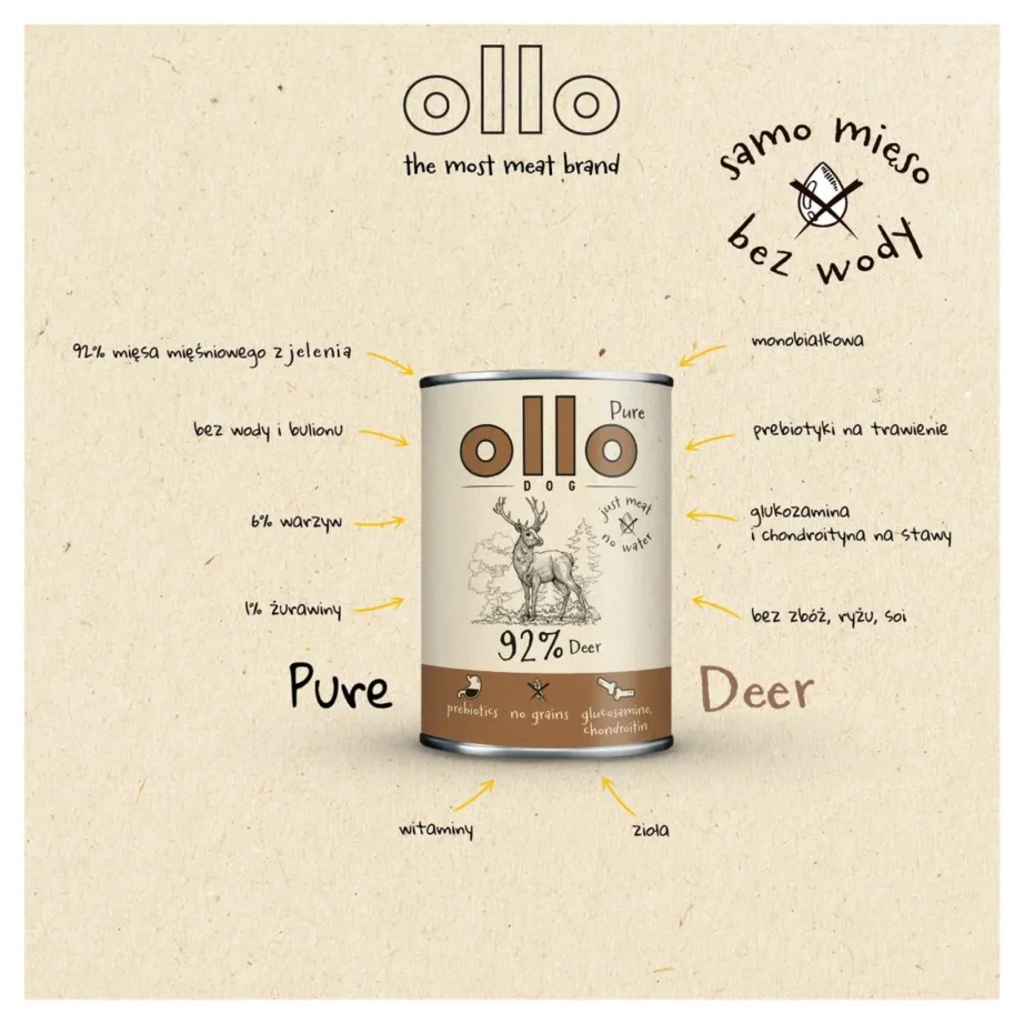 OLLO Pure Deer 850 g märg koeratoit täiskasvanud koertele hirvelihaga, teravilja- ja gluteenivaba – 5