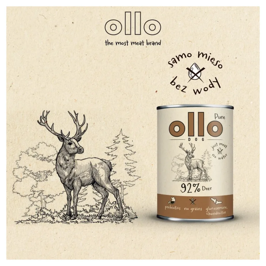 OLLO Pure Deer 850 g märg koeratoit täiskasvanud koertele hirvelihaga, teravilja- ja gluteenivaba – 6