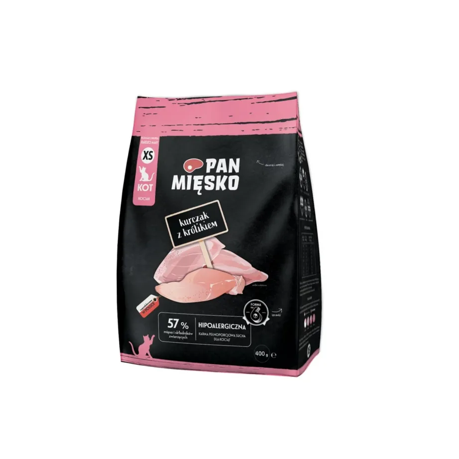 PAN MIĘSKO Chicken with Rabbit XS 400g gluteenivaba kuivtoit kanaliha ja küülikuga kassipoegadele