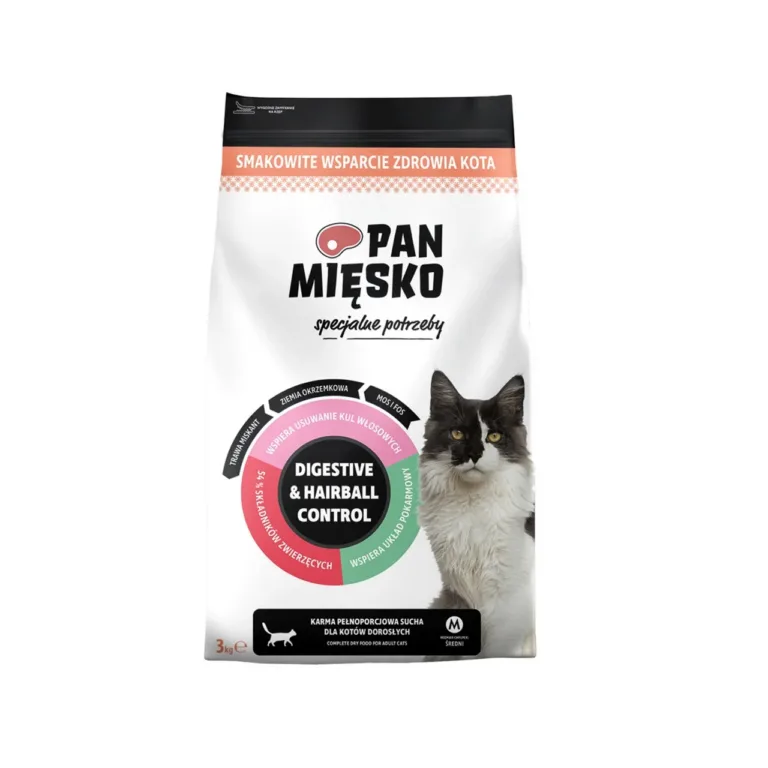 PAN MIĘSKO Digestive & Hairball Control Turkey 3 kg gluteenivaba kuivtoit täiskasvanud kassidele