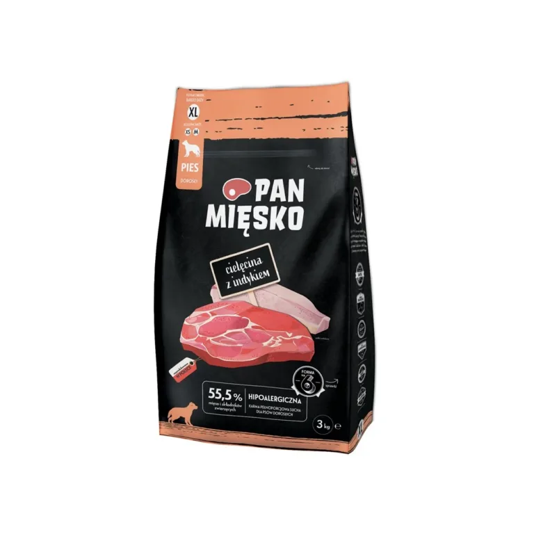 PAN MIĘSKO veiseliha ja kalkuniga koeratoit 3 kg täiskasvanud koertele kõigile tõugudele