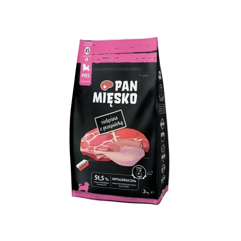 PAN MIĘSKO Veiseliha ja vutiga XS 3 kg gluteenivaba kuivtoit kutsikatele