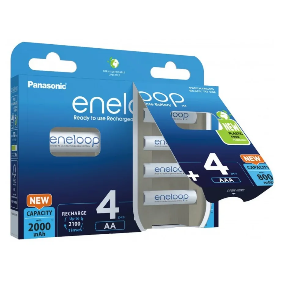 Panasonic Eneloop BK-3MCDE+4MCDE/8CP 4x AA 2000 mAh + 4x AAA 800 mAh valged laetavad Ni-MH akud (8 tk, 1.2V, kuni 2100 laadimistsüklit) – 3