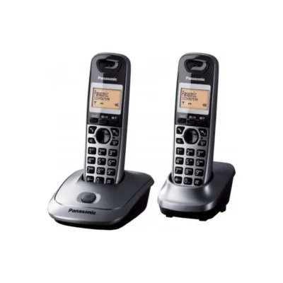 Panasonic KX-TG2512PDT 2 juhtmeta DECT telefoni komplekt, hall/must, ekraaniga, kõlariga ja helistaja ID-ga, lauapealne/seinale kinnitatav