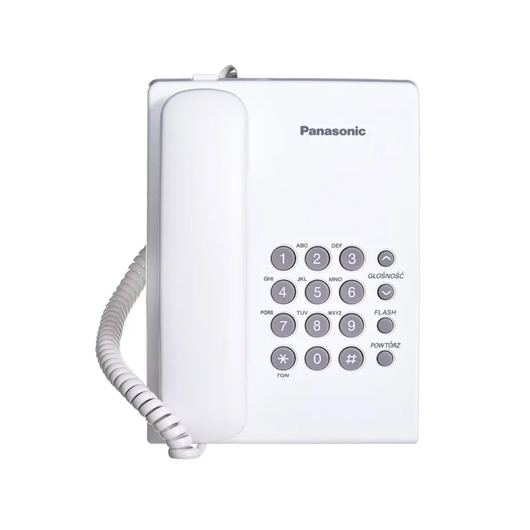 Panasonic KX-TS500PDW valge analooglauatelefon, 16 nupuga, lauale/seinale paigaldatav, juhtmega käsitoru