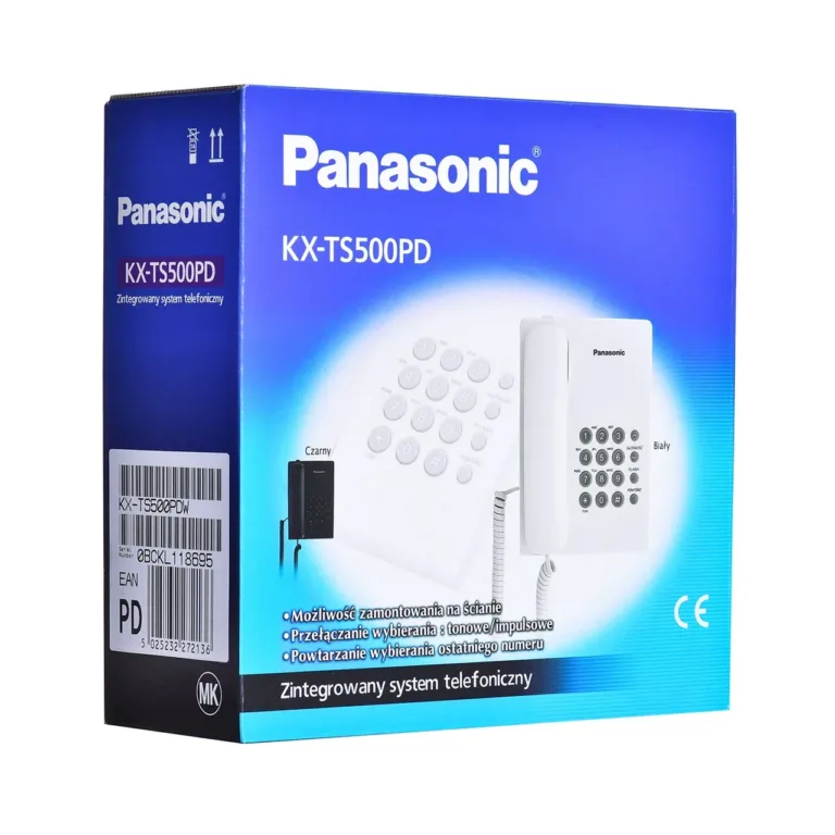 Panasonic KX-TS500PDW valge analooglauatelefon, 16 nupuga, lauale/seinale paigaldatav, juhtmega käsitoru