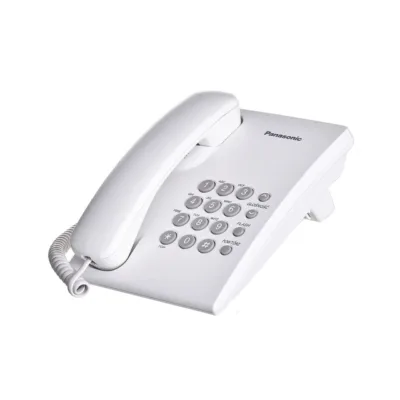 Panasonic KX-TS500PDW valge analooglauatelefon, 16 nupuga, lauale/seinale paigaldatav, juhtmega käsitoru