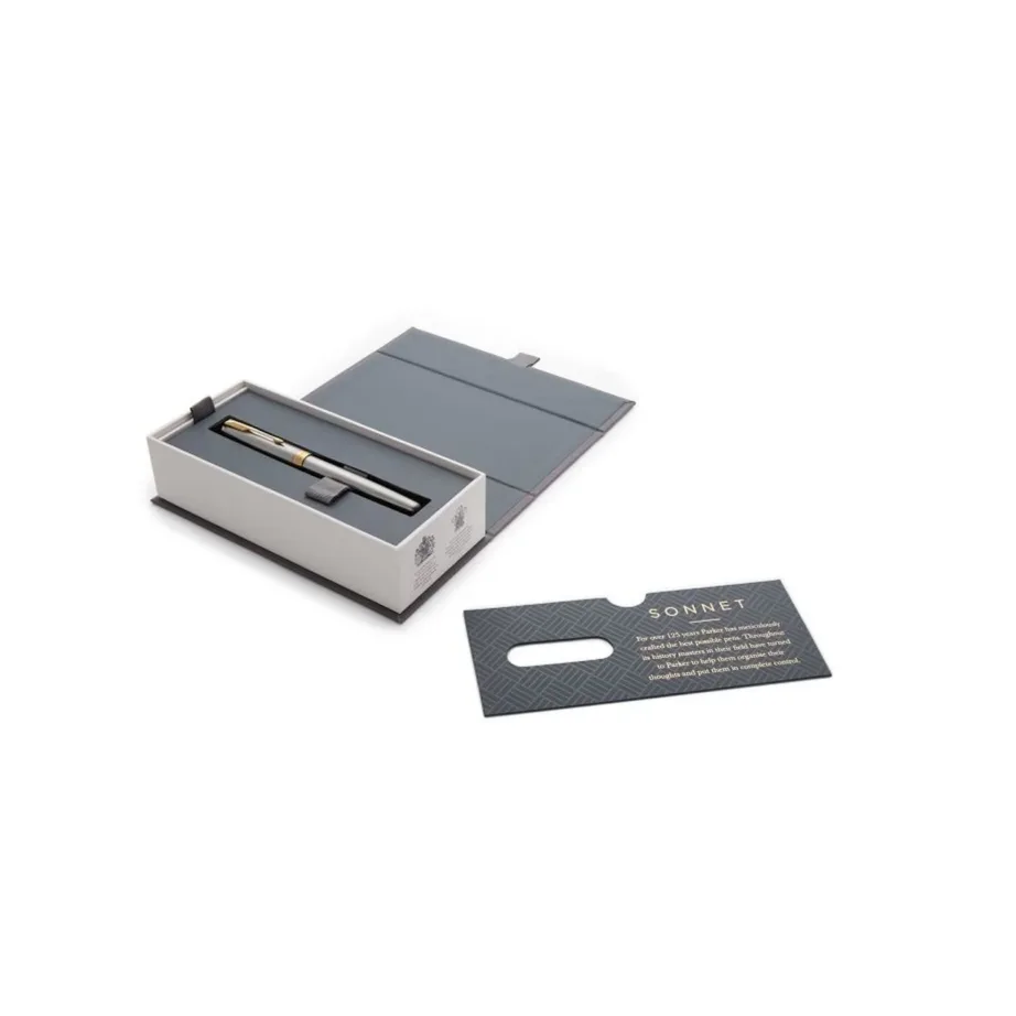 Parker Sonnet 3401903 Fine kullatud terasest suleteraga roostevabast terasest täitesulepea, sinise tindiga, kinkekarbis – 2