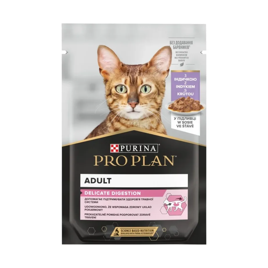 PURINA Pro Plan Adult Delicate Digestion Turkey in gravy – wet cat food – 85g