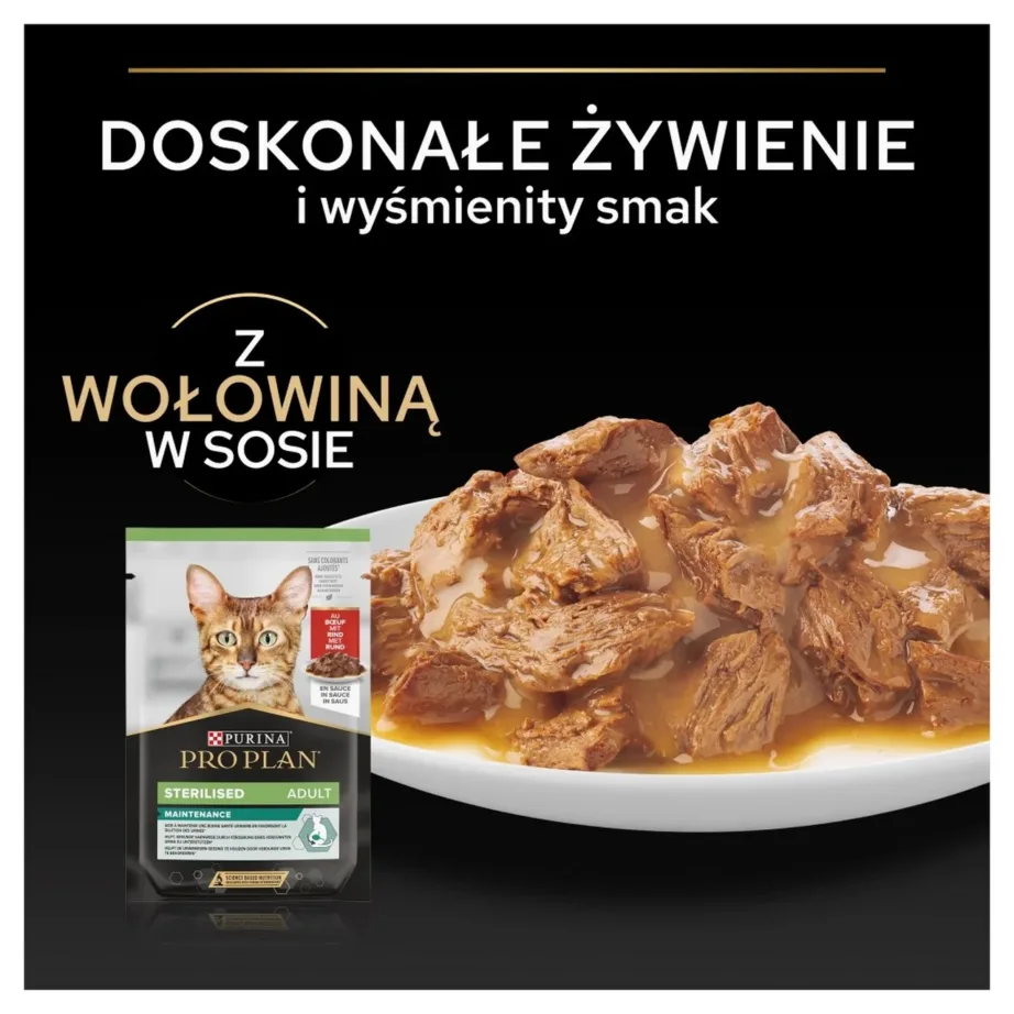 PURINA Pro Plan Adult Sterilised Maintenance Beef in gravy – wet cat food – 85g – 4