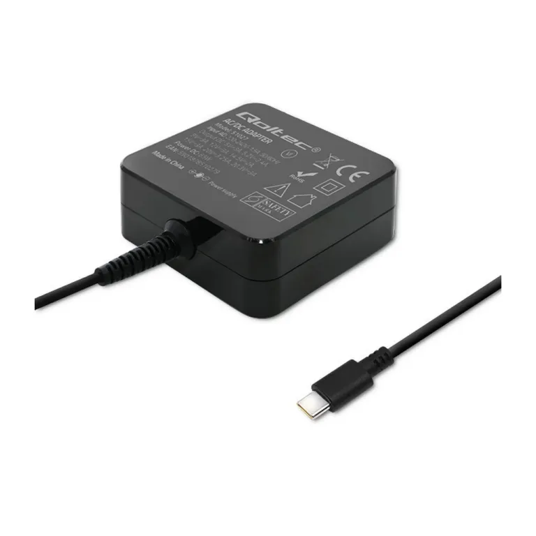 Qoltec 51027 65W USB-C PD must seinalaadija 1,75 m kaabliga sülearvutitele ja seadmetele