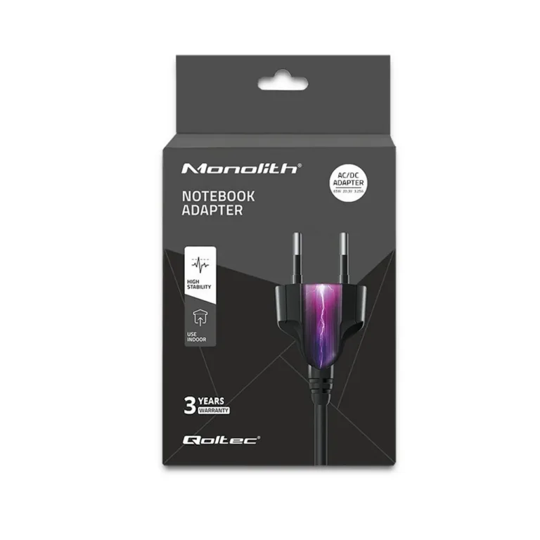 Qoltec 51027 65W USB-C PD must seinalaadija 1,75 m kaabliga sülearvutitele ja seadmetele
