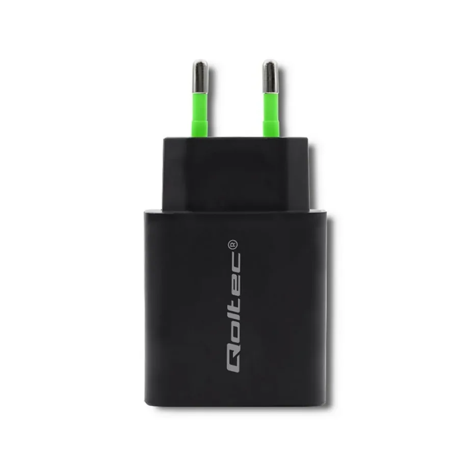 Qoltec 51713 must 18W USB-C PD ja USB QC 3.0 seinalaadija, 5-12V, 3A, universaalne nutiseadmetele – 5