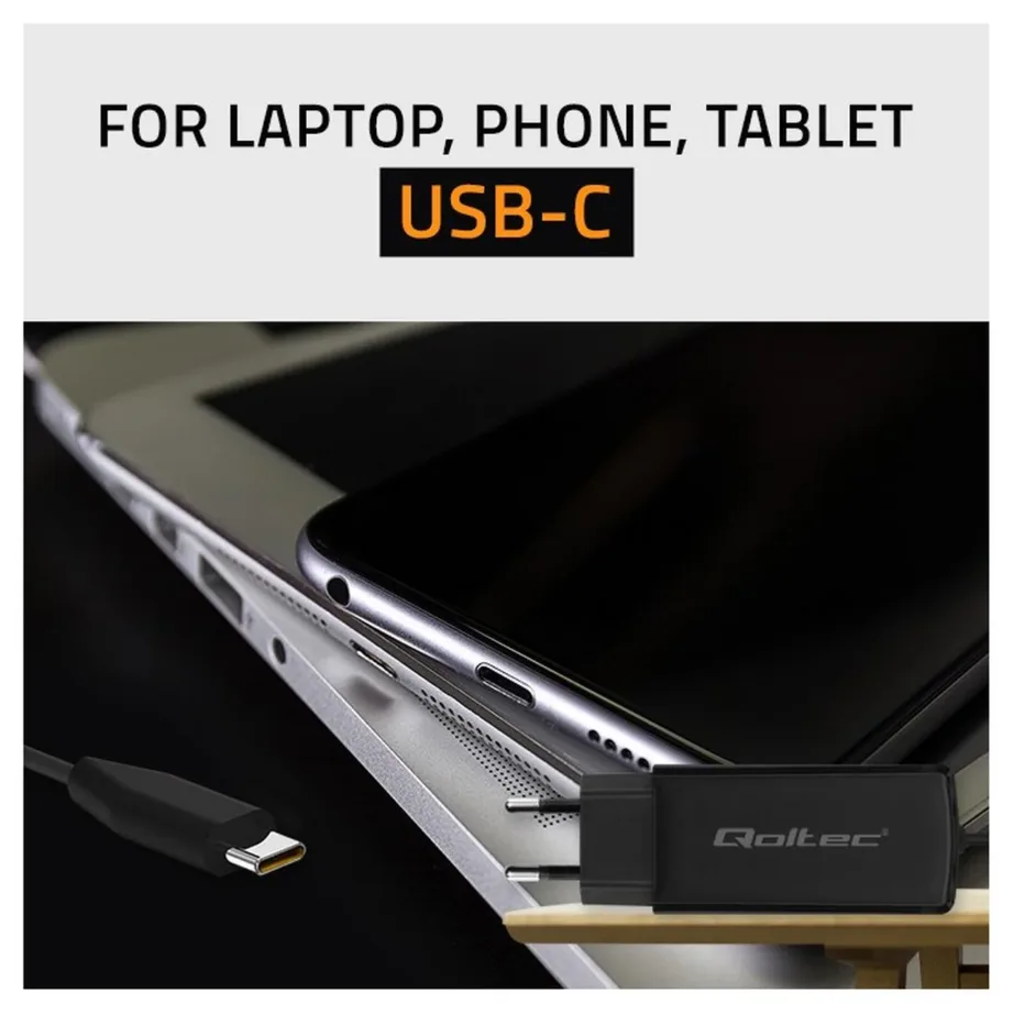 Qoltec 52419 65W USB-C GaN sülearvuti laadija, 20V/3.25A, must, 220–240V, 1,8 m kaabel – 6