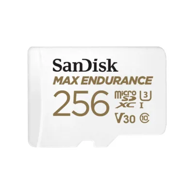 SanDisk MAX ENDURANCE SDSQQVR-256G-GN6IA 256GB valge microSDXC UHS-I U3 V30 Class 10 mälukaart lugemiskiirus 100 MB/s kirjutamiskiirus 40 MB/s SD-adapteriga